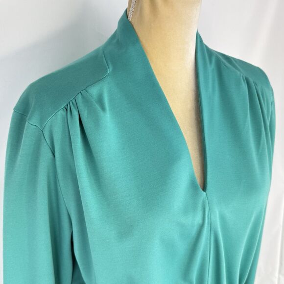 Antthony Richards Women Green Midi Dress V Neck Tie Waist Size 12 Vintage - Picture 6 of 16